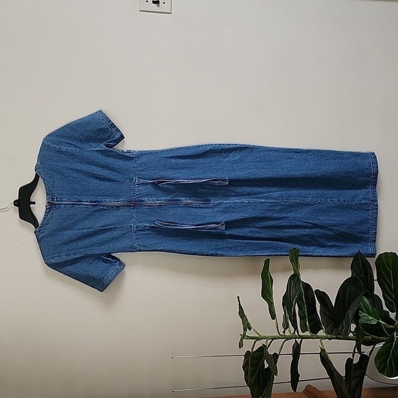 Nina Piccalino vintage embroidered square neck denim dress tie back, made in USA - Picture 7 of 9